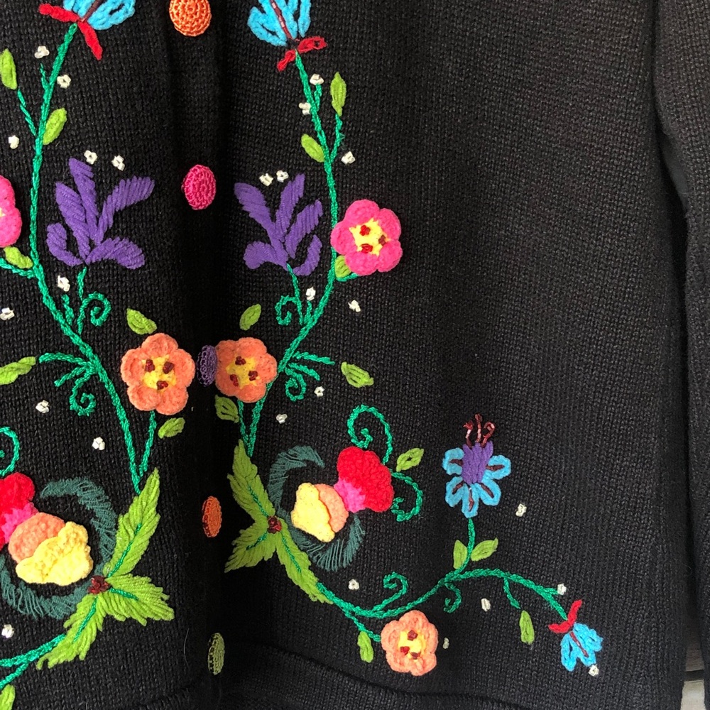 Storybook Knits Black Cardigan with Multicolor floral Embroidery - Picture 4 of 9
